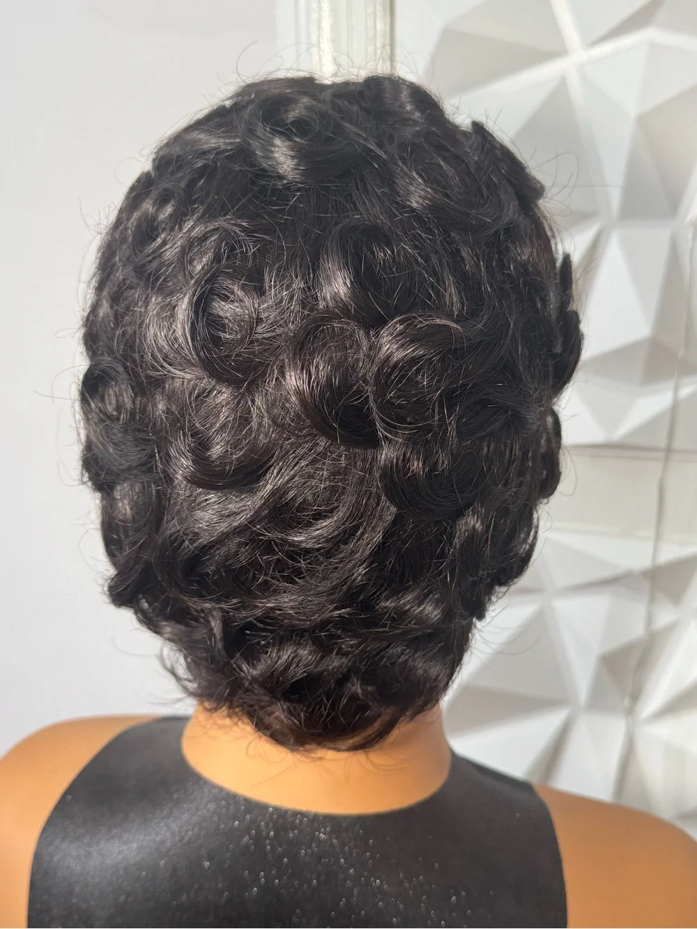 100% Human Hair Pixie Wave Wig Glueless Short Finger Wave Pin Curl Natural Black
